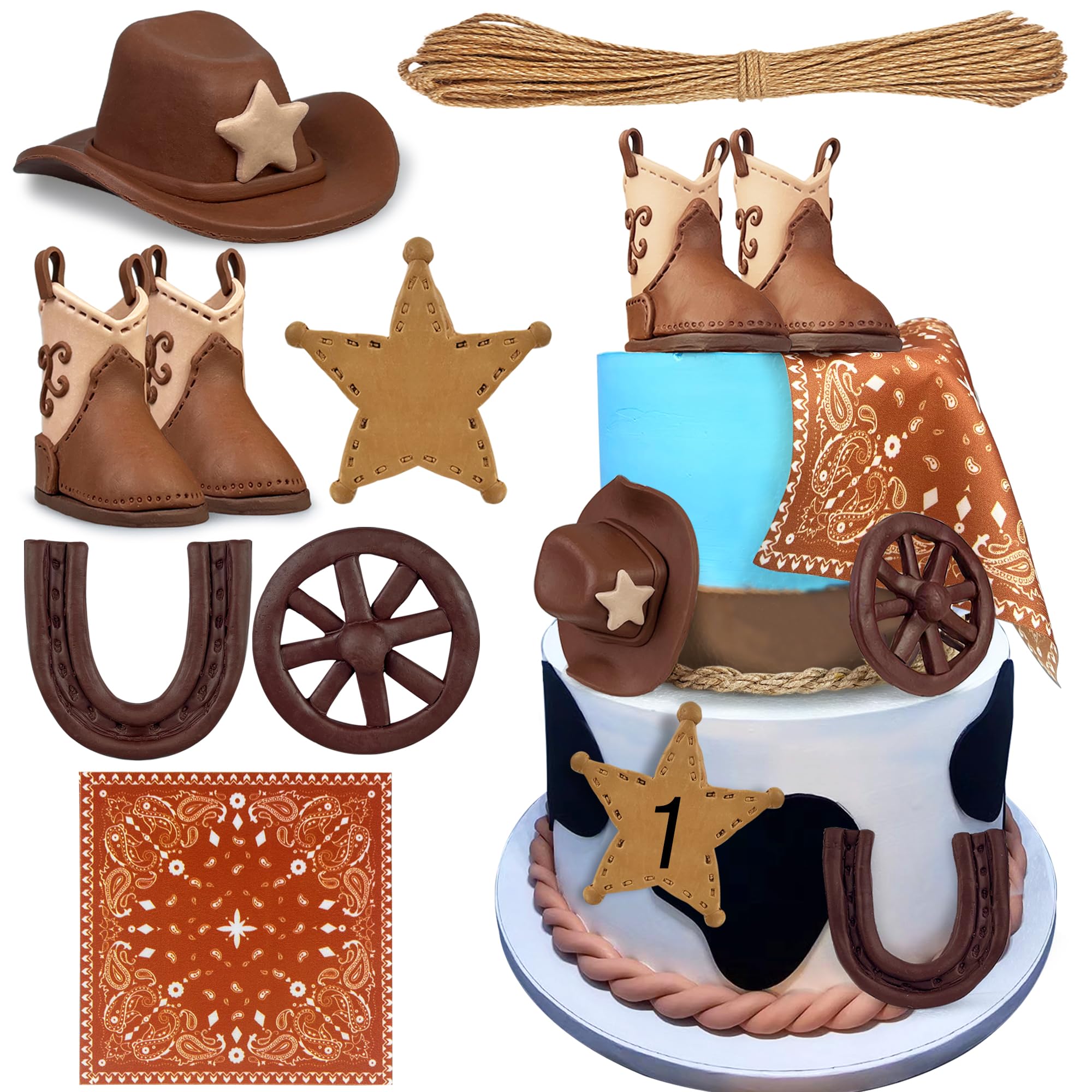 Cowboy Cake Decorations Cowboy Hat and Boot Cake Toppers Western Cowboy Cowgirl Birthday Baby Shower for Western Theme Party Favors Supplies (Brown)