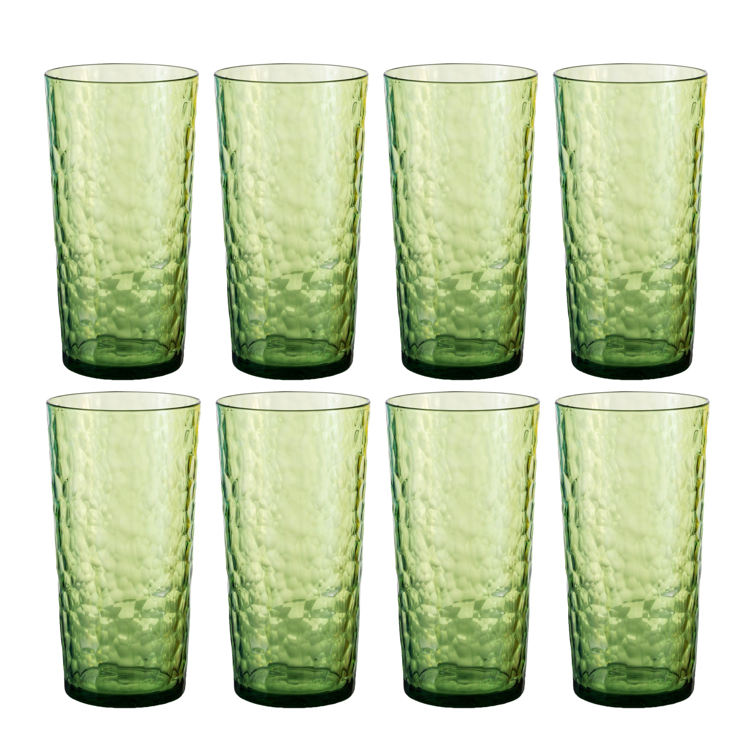 ZAINCA 24-ounce Plastic Tumblers, Acrylic Drinking Glasses High-Balls, Reusable Plastic Cups, set of 8 Green, Hammered Style Stackable, BPA-Free, Shatter-Proof, Dishwasher-Safe