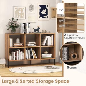 LOKO 6 Cube Bookcase, 3-Tier Floor Open Bookshelf with 5 Metal Legs, Cube Storage Organizer with Adjustable Shelves, Modern Display Shelving for Living Room, Study, Bedroom, Office (Natural)