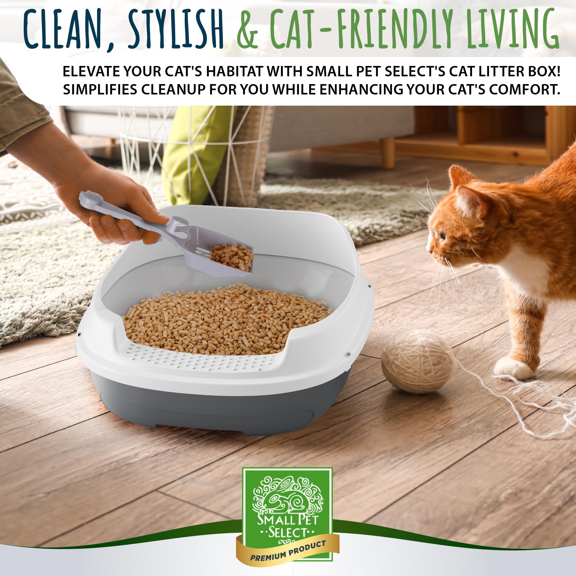 Small Pet Select - Pine Pellet Cat Litter Box, with 5 Pee Pads and Litter Scoop, Premium System for Cats and Other Small Animals, Tidy and Easy to Clean with Drawer, Scoop, and Removable Tray