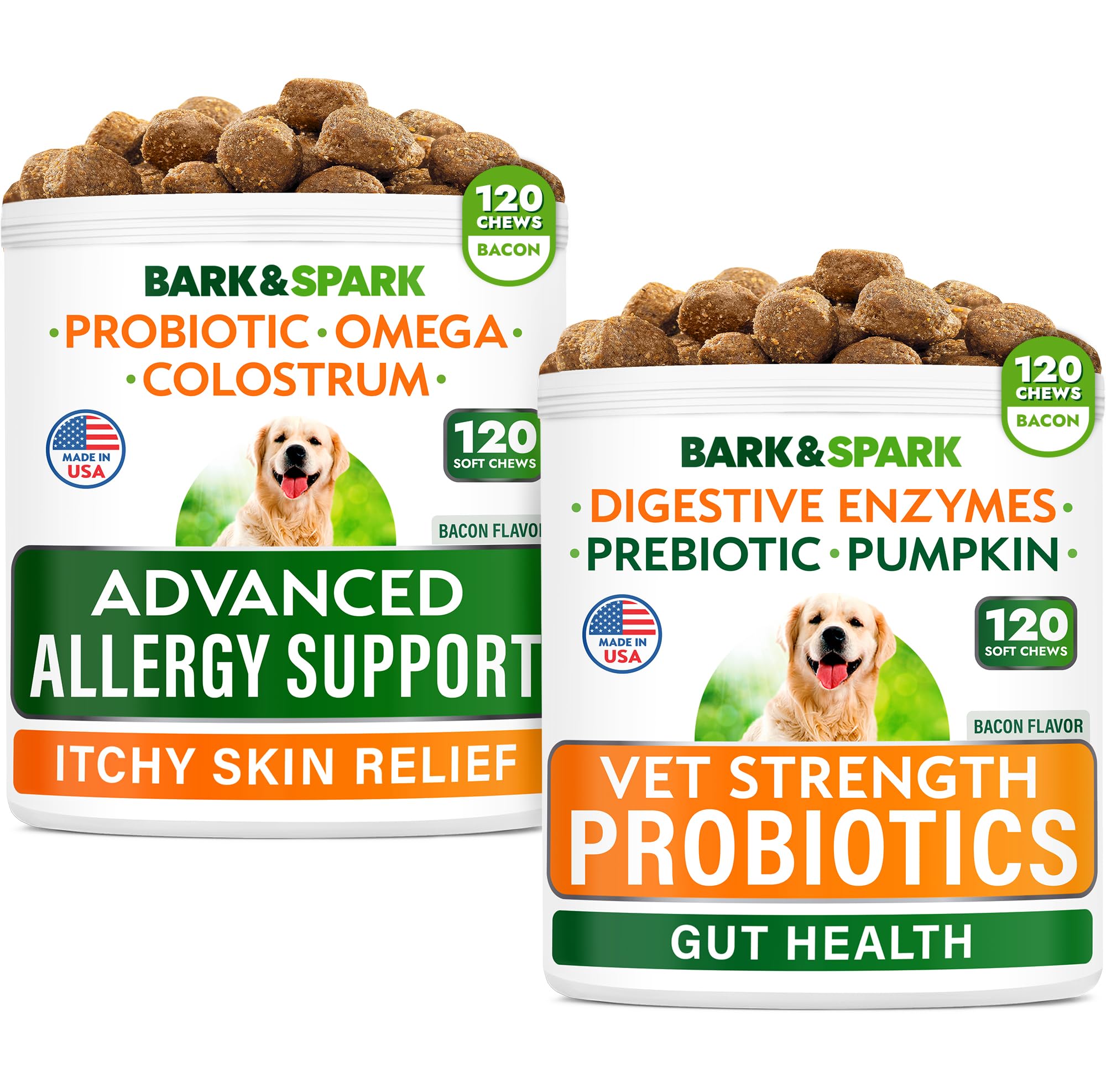 Allergy Relief Chews + Probiotics for Dogs - Digestive Enzymes for Allergies Itchy Skin w/Fish Oil Omega 3 - Dogs Digestive Health - Gas, Diarrhea,