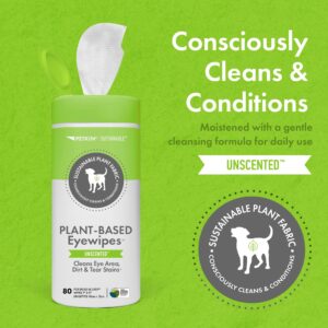 Petkin Plant-Based EyeWipes, 80 Wipes, 2 Pack - Biobased & Sustainable Pet Eye Wipes for Dogs & Cats - Cleans Eye Area, Dirt & Tear Stains - Consciously Cleans & Conditions - Easy to Use - Unscented