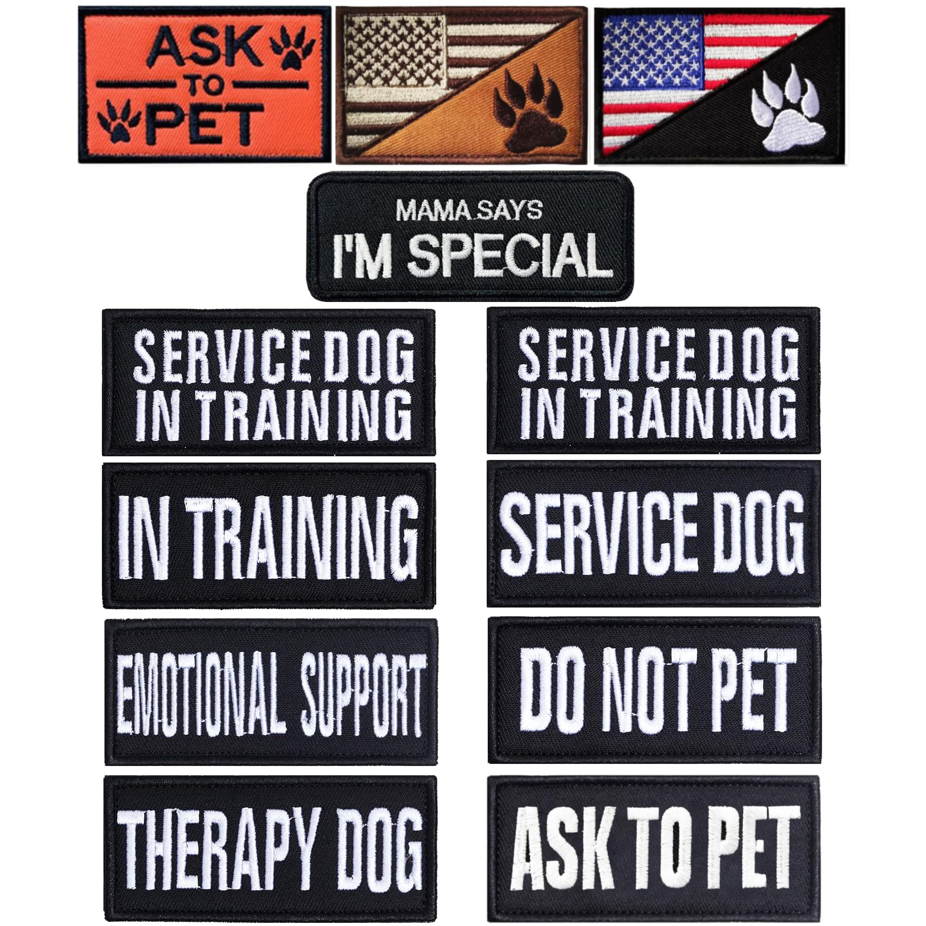 12 PCS Service Dog Patches with Removable Tactical Hook Loop Harness Dog Patch Embroidered in Training Patch Do Not Pet Patch Working Dog Patch for Vest Harnesses Collars Leashes