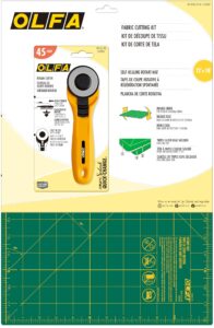 olfa fabric cutting kit (rty-2cyel/st-01) - 12" x 18" self healing rotary cutting mat (st-01) and 45mm yellow quick-change rotary cutter (rty-2/cyel)