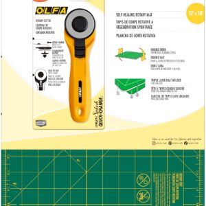 OLFA Fabric Cutting Kit (RTY-2CYEL/ST-01) - 12" x 18" Self Healing Rotary Cutting Mat (ST-01) and 45mm Yellow Quick-Change Rotary Cutter (RTY-2/CYEL)