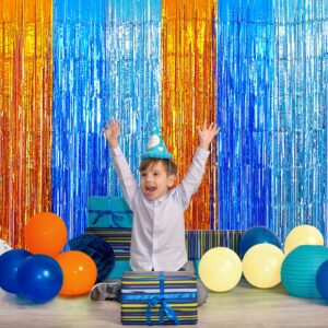 Blue Dog Birthday Party Supplies, Blue Dog Foil Fringe Curtains, 2 Packs Orange Blue & Light Blue Tinsel Metallic Streamers, Photo Booth Props Streamer Backdrop for Blue Dog Theme Party Decoration