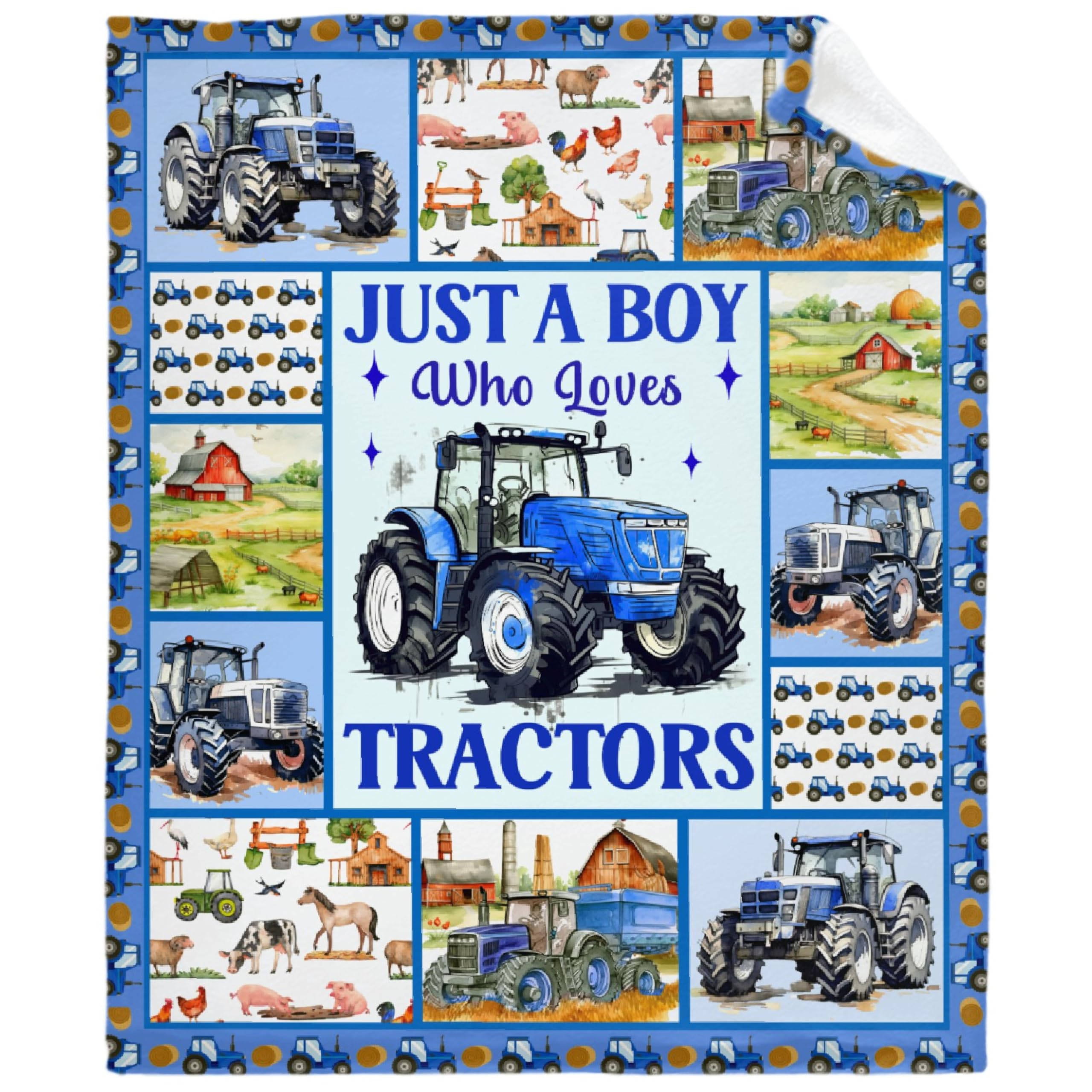 Tractor Blanket Farm Truck Blanket Gifts for Boys Kids Just A Boy Who Loves Tractors Blanket Super Warm Soft Throw for Bed Camping Sofa Decor Trucks Car Lover Gifts 30''x40''-XS