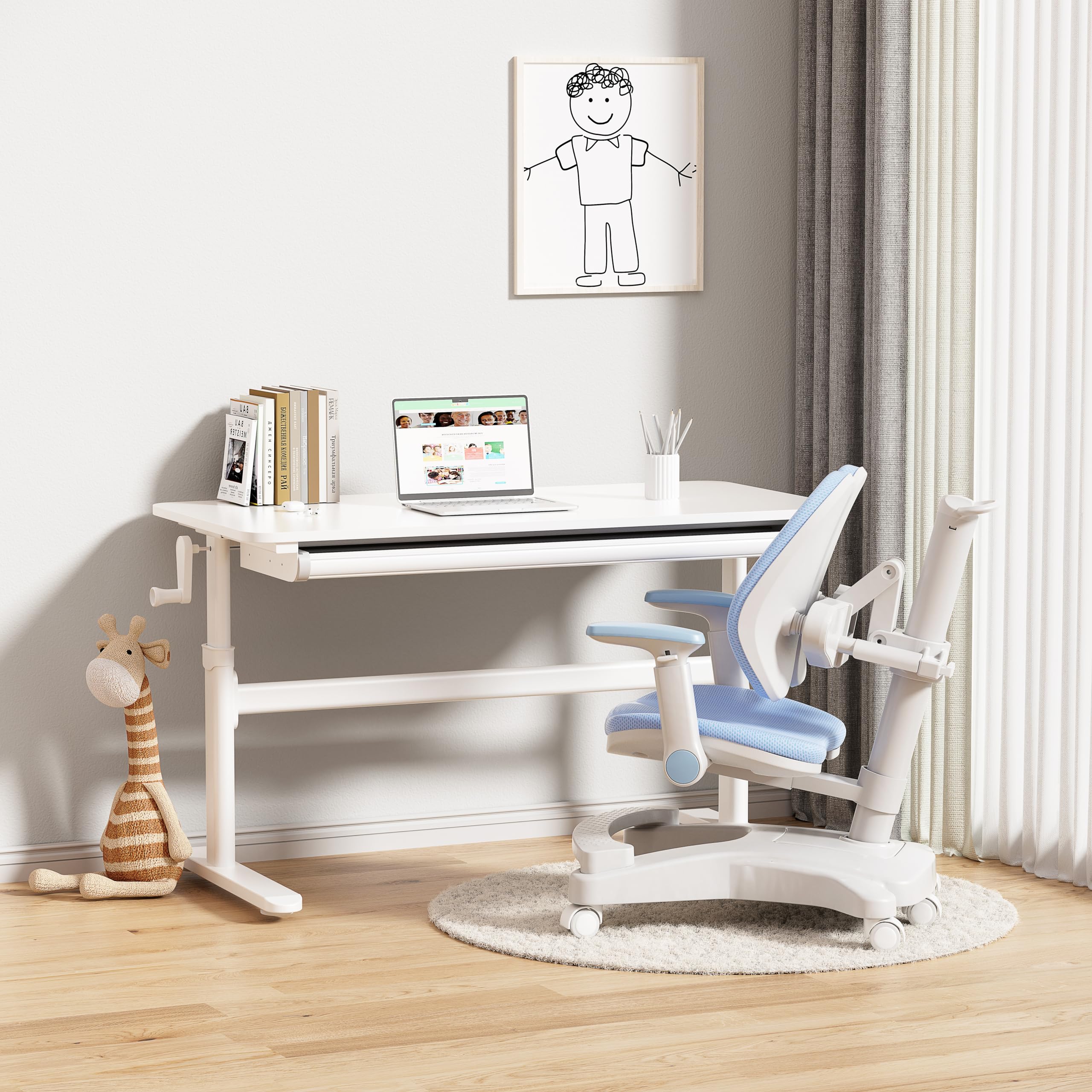 Fosheni Ultimate Kids Adjustable Study Desk - Height-Adjustable [39" x 23"] Children's Workstation with Large Desktop, Storage Drawer, and Ergonomic Design - Ideal for Writing,Reading,White