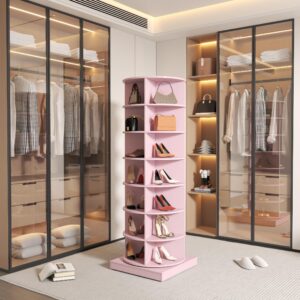 Dithoko Rotating Shoe Rack, 7-Tiers Storage Shoe Rack Tower, Free Standing 360°Shoe Storage Organizer Shoe Rack for Entryway Living Room Hallway (Pink, 7-Tiers)