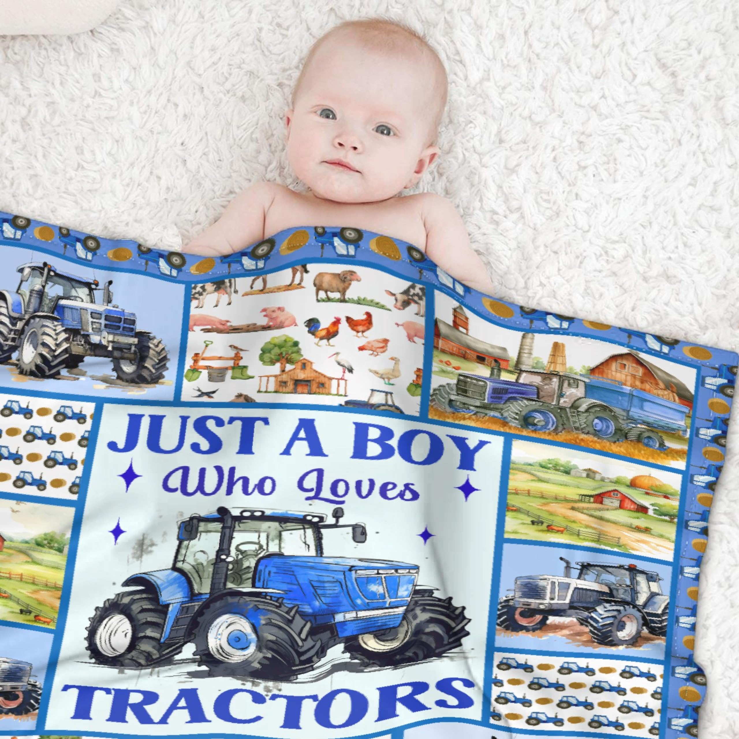 Tractor Blanket Farm Truck Blanket Gifts for Boys Kids Just A Boy Who Loves Tractors Blanket Super Warm Soft Throw for Bed Camping Sofa Decor Trucks Car Lover Gifts 30''x40''-XS