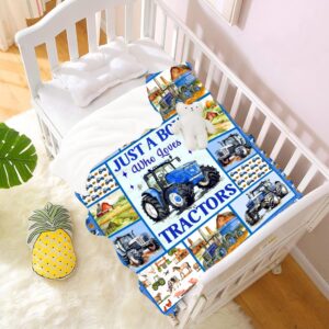 Tractor Blanket Farm Truck Blanket Gifts for Boys Kids Just A Boy Who Loves Tractors Blanket Super Warm Soft Throw for Bed Camping Sofa Decor Trucks Car Lover Gifts 30''x40''-XS