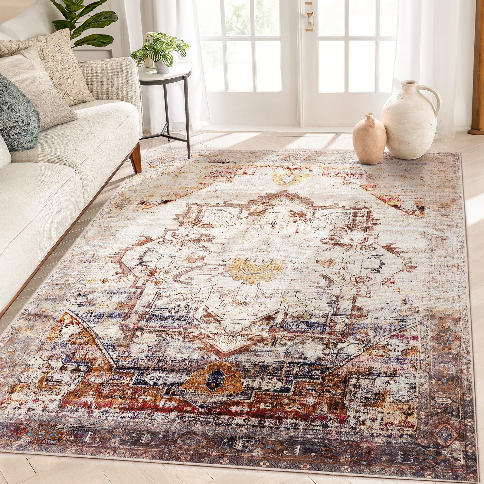 meejou 5x7 Area Rugs 5x7 Rug Non Slip Machine Washable Rugs Low-Pile Floor Carpet No Shedding Area Rugs for Living Room Bedroom Dining Room Kitchen Nursery Indoor