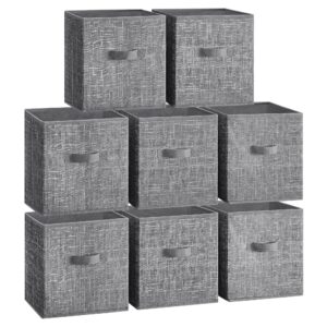 songmics storage cubes, 13-inch non-woven fabric bins with double handles, set of 8, closet organizers for shelves, foldable, for clothes, cattail gray urob833g01