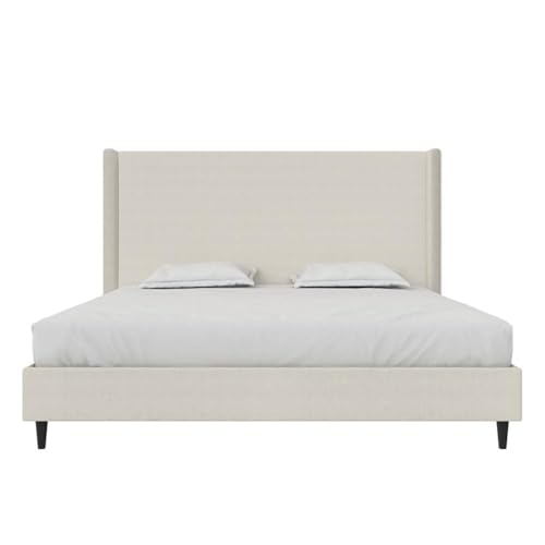 DHP Eveline Upholstered Platform Bed Frame - King in Textured Ivory Canvas