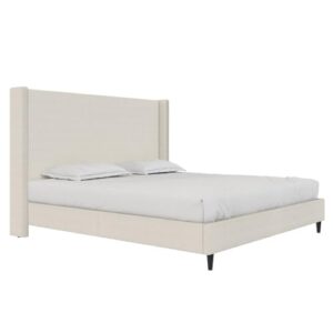 DHP Eveline Upholstered Platform Bed Frame - King in Textured Ivory Canvas