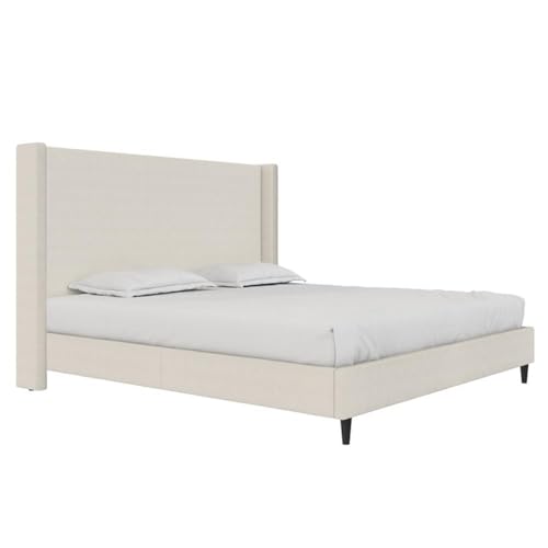 DHP Eveline Upholstered Platform Bed Frame - King in Textured Ivory Canvas