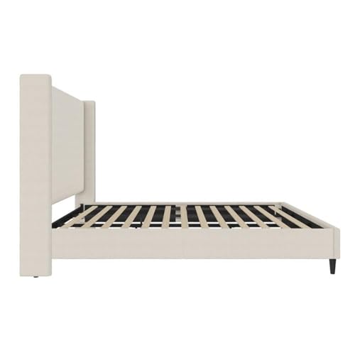 DHP Eveline Upholstered Platform Bed Frame - King in Textured Ivory Canvas