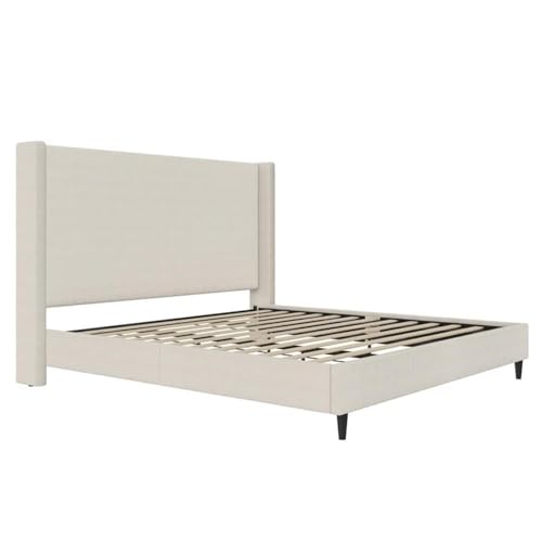 DHP Eveline Upholstered Platform Bed Frame - King in Textured Ivory Canvas