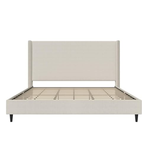 DHP Eveline Upholstered Platform Bed Frame - King in Textured Ivory Canvas