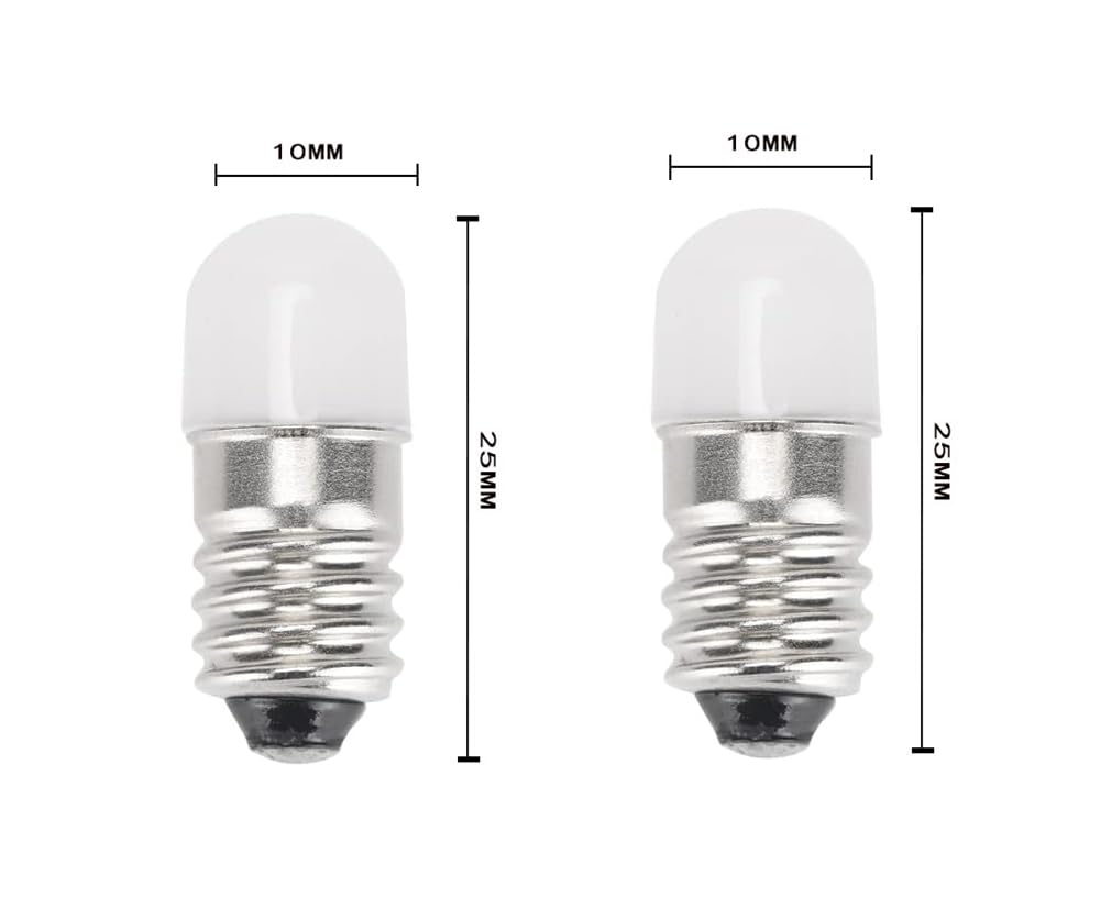 E10 LED Bulbs 12V Warm White AC/DC E10 Miniature Screw LED Lamps 0.5Watts 65Lm 12 Volt Miniature Flashlight Bulbs (10)