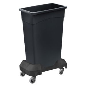 sunsierra 23 gallon slim rectangular trash can with dolly, garbage can, heavy-duty wheeled trash bin, rolling trash can for warehouse/commercial facilities/garage - black