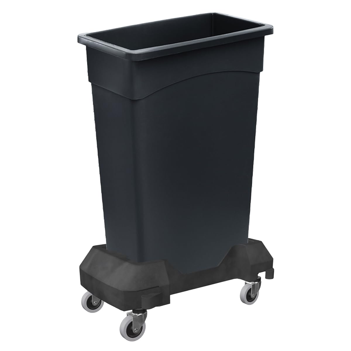 SunSierra 23 Gallon Slim Rectangular Trash Can with Dolly, Garbage Can, Heavy-Duty Wheeled Trash Bin, Rolling Trash Can for Warehouse/Commercial Facilities/Garage - Black