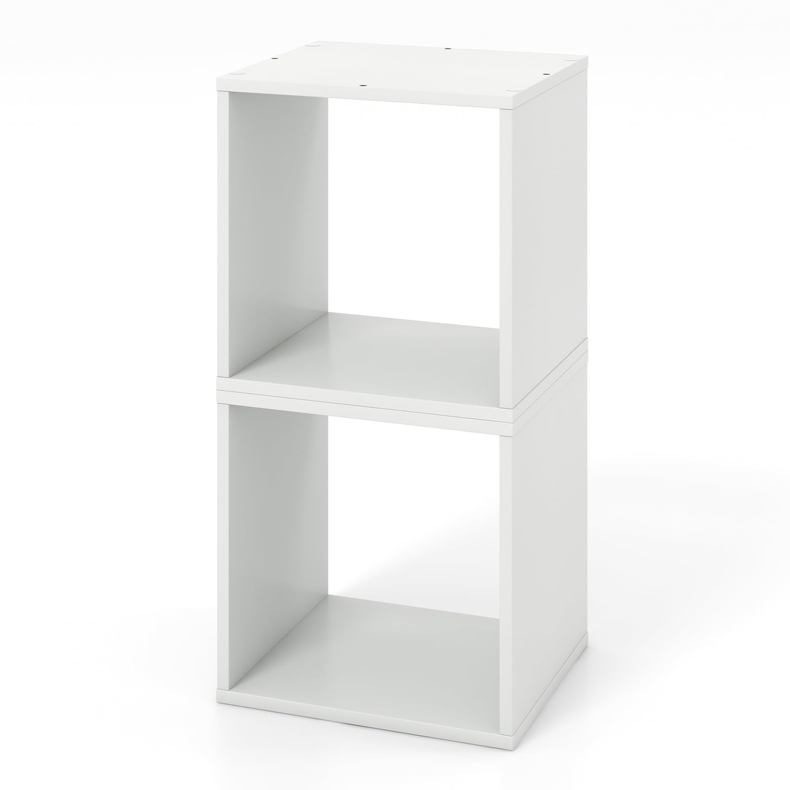 Giantex 2 Cube Bookshelf Organizer, 2-Tier Stackable Cube Storage Organizer, Small Wooden Open Book Shelf with Anti-toppling Device, Wood Floor Standing Display Shelving Bookcase, White