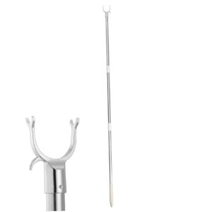 Clothesline Pole 51 Inch Telescoping Pole with Hook Stainless Steel Long Reach Closet Pole with Hook ＆ Non-slip Handle for Ceiling, Shelf Clothes Line Pole Clothing Hanger Telescopic Rod