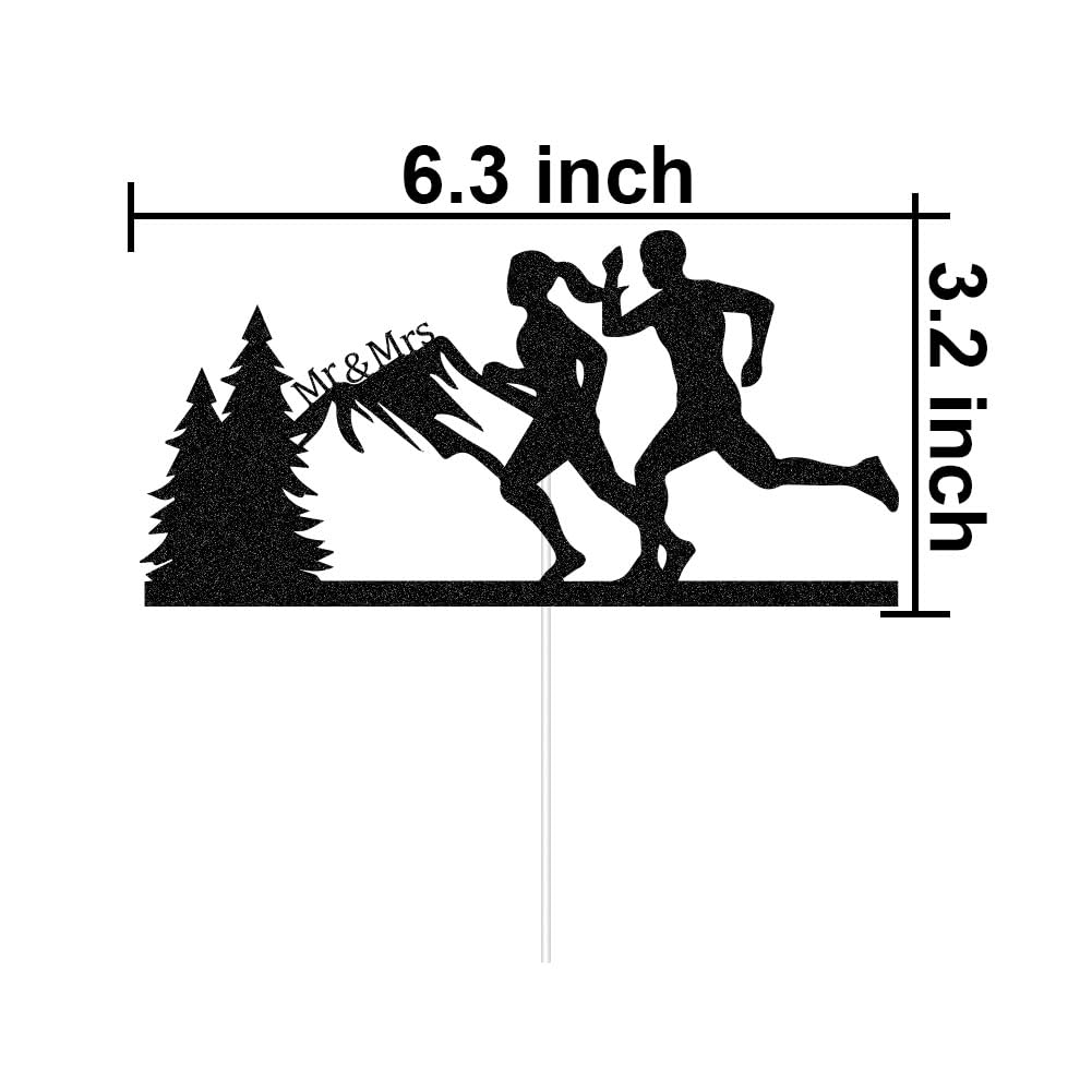 MFULHUBA Mr and Mrs Running Wedding Cake Topper, Bride & Groom Runners Sport Themed Wedding Party Supply Decoration, Marathon runners Athlete Wedding Pick Black Glitter