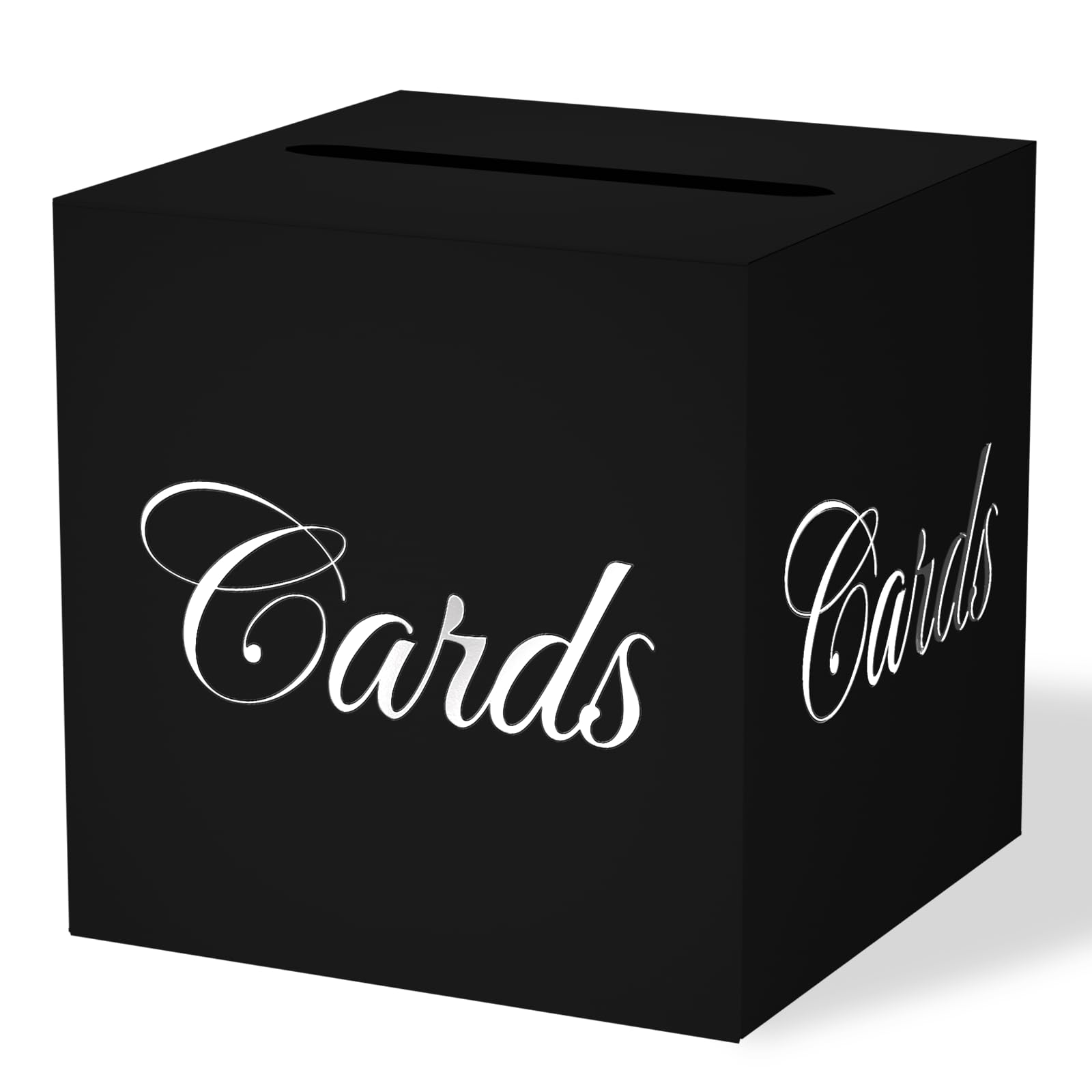 Black and Silver Card Box for Party, 8.7" White Gift Card Box Money for Wedding, Graduation, Birthday, Baby Shower, Retirement, Anniversary, Bridal Shower, Raffle Ticket, Cards Receiving Box