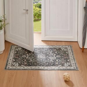 Floralux Washable Rug 3X5, Small Carpets for Bedroom (Dark Grey, 3x5Ft.)