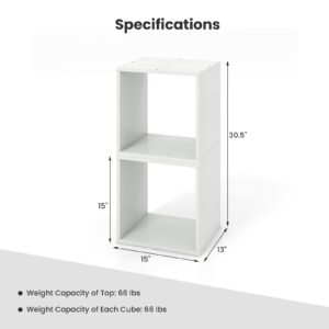 Giantex 2 Cube Bookshelf Organizer, 2-Tier Stackable Cube Storage Organizer, Small Wooden Open Book Shelf with Anti-toppling Device, Wood Floor Standing Display Shelving Bookcase, White