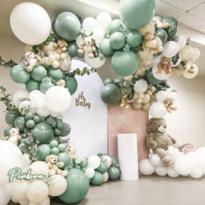 Sage Green White Balloon Garland Double Stuffed Dusty Green Balloons Pearl White Sand Olive Green Balloon Arch Kit Avocado Green Balloon For Neutral Baby Shower Bridal Shower Birthday Party Decoration