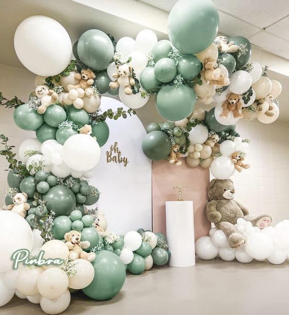 Sage Green White Balloon Garland Double Stuffed Dusty Green Balloons Pearl White Sand Olive Green Balloon Arch Kit Avocado Green Balloon For Neutral Baby Shower Bridal Shower Birthday Party Decoration