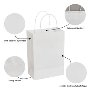 METAPRINT 50 Pack Small Gift Bags 5.8x3.2x8.25 Inch White Paper Bags with Handles Bulk, Kraft Paper Bags for Party favor, Retail, Grocery Sacks