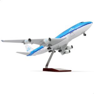 qiyumoke boeing 747 nl-klm 1/160 large scale airplane model -17 inches (long) die-cast airplane model for adult -model plane 747 with stand for aviation enthusiasts gifts or display decorations