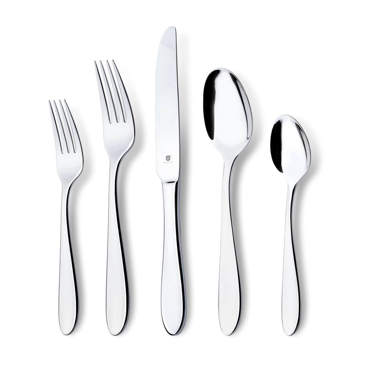 DANIALLI Modern Razzoli Silverware Set - 18/10 Stainless Steel Flatware Set for Elegant Dining - Dishwasher Safe Cutlery Set (60-Piece)