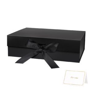 large gift box with lids for presents 10.5x7.5x3.1 in gift box with ribbon,card and magnetic lid for christmas valentine's day, birthdays gift wrap black