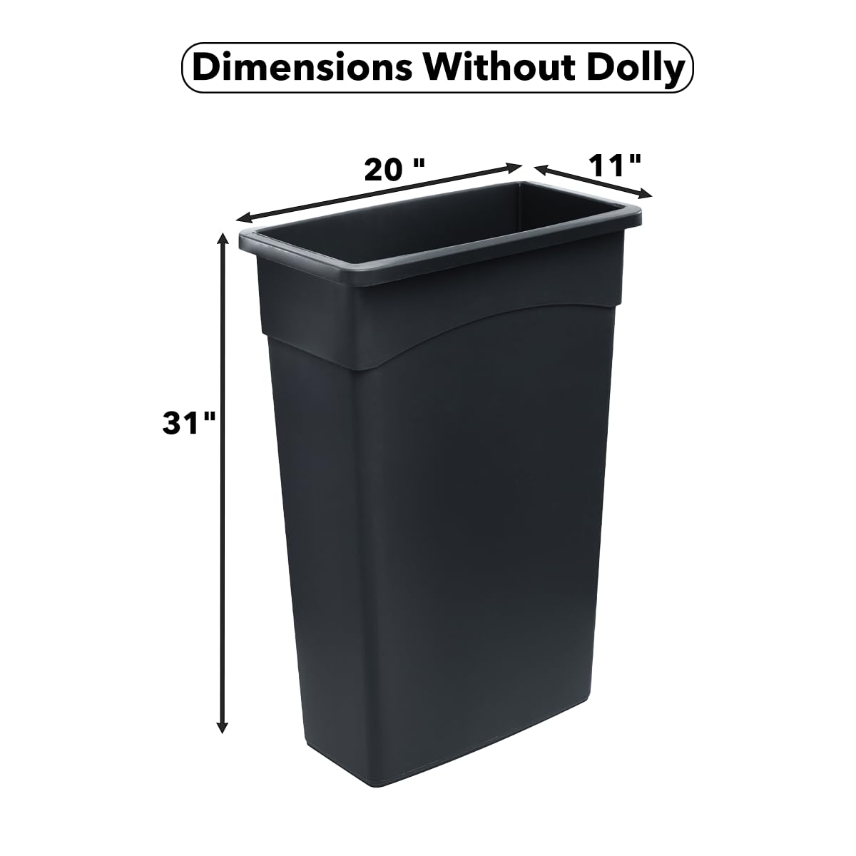 SunSierra 23 Gallon Slim Rectangular Trash Can with Dolly, Garbage Can, Heavy-Duty Wheeled Trash Bin, Rolling Trash Can for Warehouse/Commercial Facilities/Garage - Black