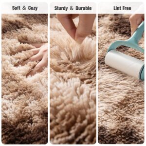 chunsemeiju Fluffy Soft Tie-Dye Bedroom Rug, 5x7 Feet Tie-Dyed Large Shag Rugs for Living Room, Modern Shaggy Fuzzy High Pile Area Rug Home Decor (Tiedye Brown, 5'x7')