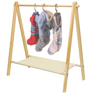 Morimoe Garment Rack with Bottom Storage Shelf, Pine Wood, Dress up Rack for Kids, 35" Width