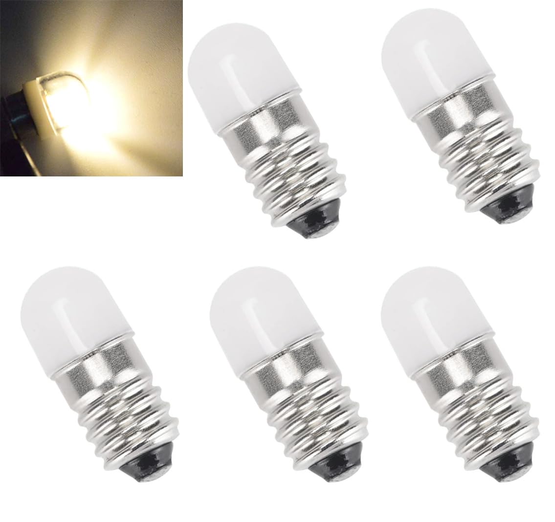 E10 LED Bulbs 12V Warm White AC/DC E10 Miniature Screw LED Lamps 0.5Watts 65Lm 12 Volt Miniature Flashlight Bulbs (10)