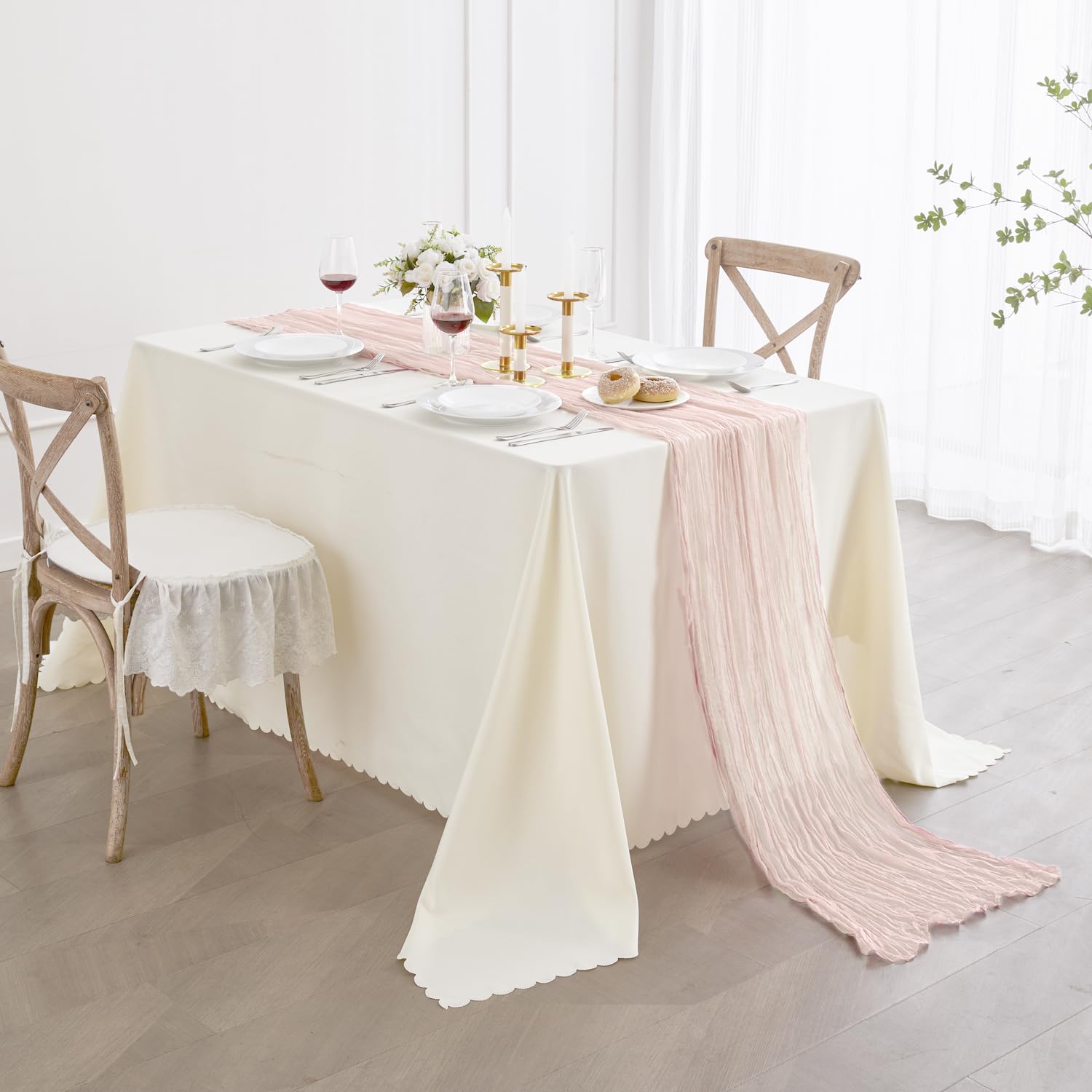 Nialnant 6 Pack Light Pink Cheesecloth Table Runner,10Ft Gauze Table Runners for Wedding Bridal Shower,Holiday Birthday Party,Easter Table Decoration