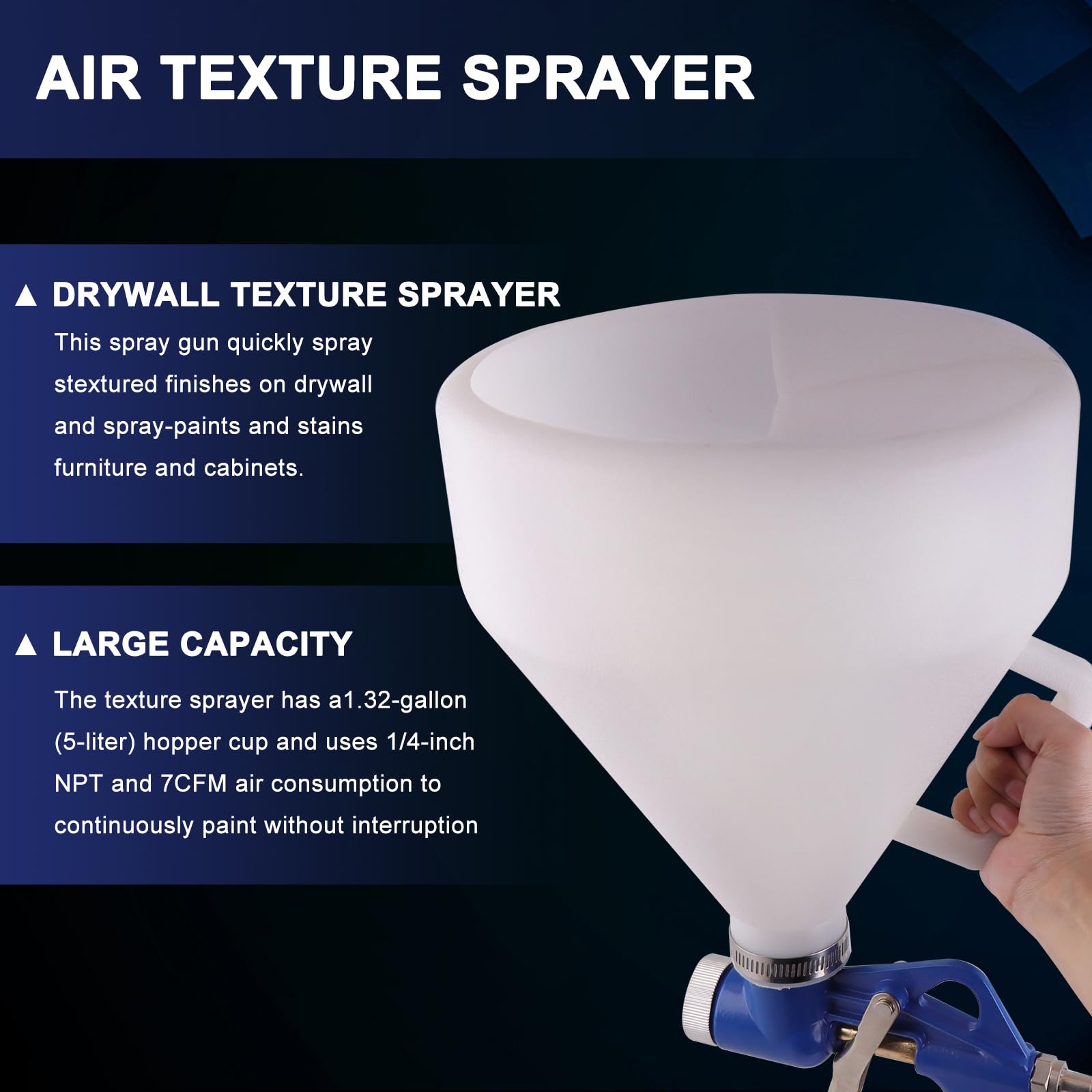 Drywall Texture Sprayer,Air Hopper Spray Gun 1.5 Gallon with 3 Nozzle (4.0mm/6.0mm/8.0mm) & Putty Knife,Stainless Steel Scraper for Repairing Drywall, Removing Wallpaper, Applying Putty (Blue)