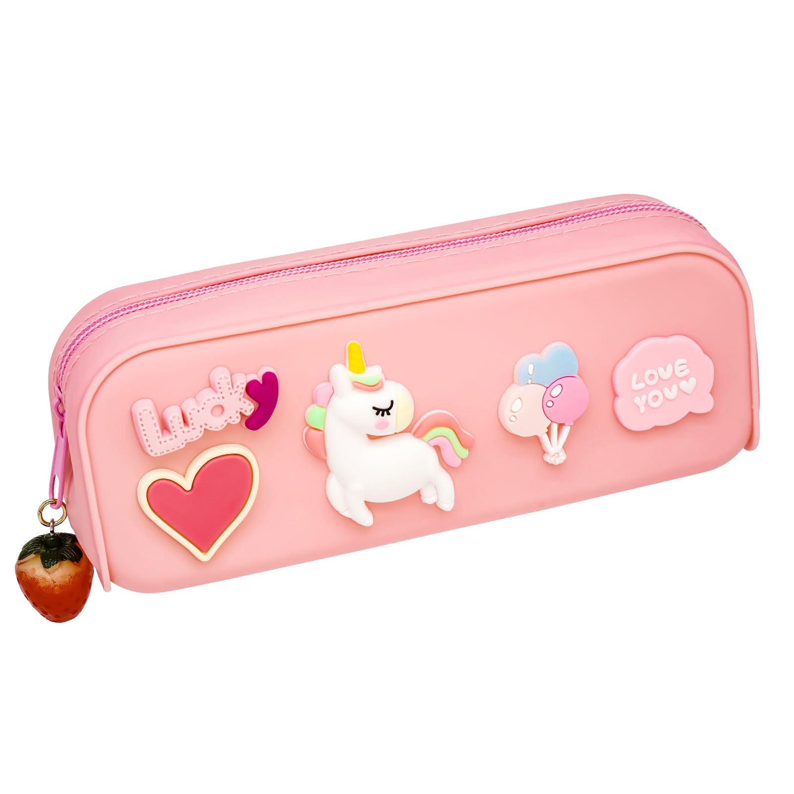 Wonhibo Cute Pencil Case Pouch Bag for Girls Women, Pink Aesthetic Kawaii Silicone Pen Holder Makeup Bag Brush Organizer Bag