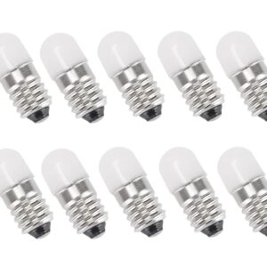 E10 LED Bulbs 12V Warm White AC/DC E10 Miniature Screw LED Lamps 0.5Watts 65Lm 12 Volt Miniature Flashlight Bulbs (10)