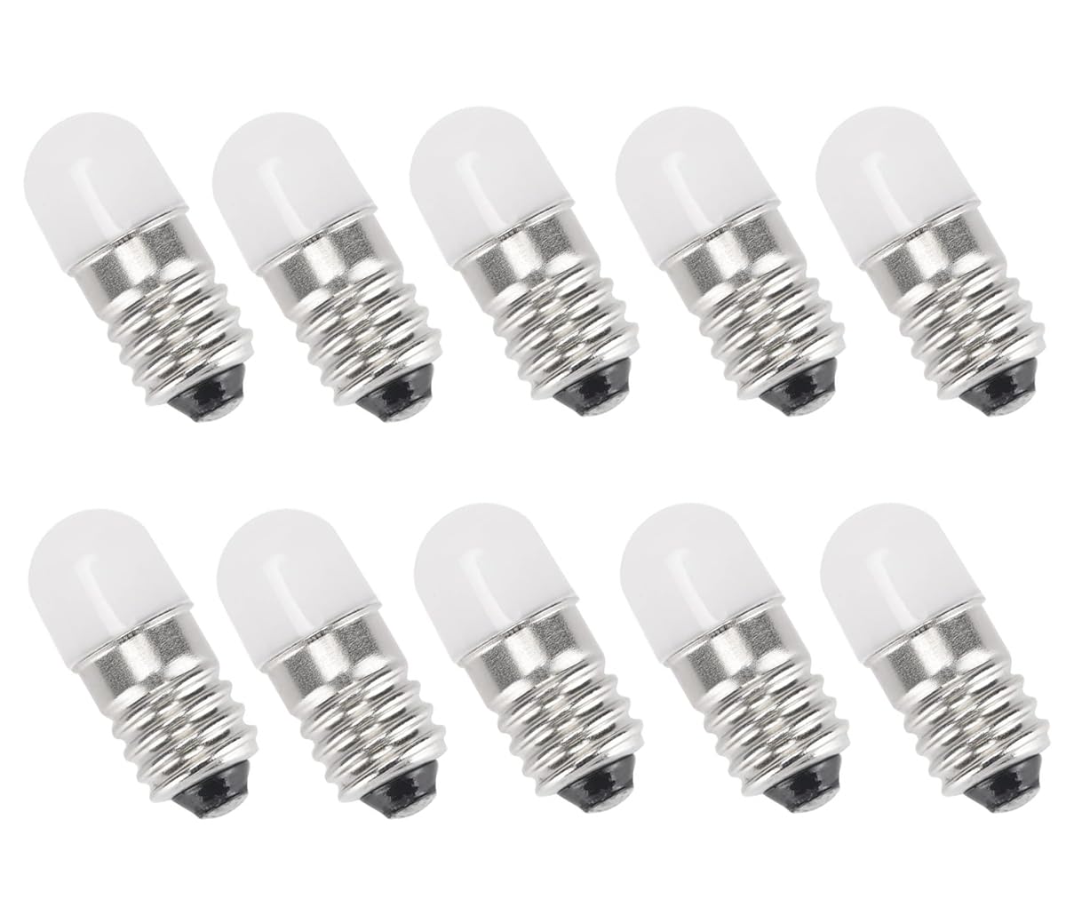 E10 LED Bulbs 12V Warm White AC/DC E10 Miniature Screw LED Lamps 0.5Watts 65Lm 12 Volt Miniature Flashlight Bulbs (10)