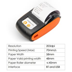 Portable Receipt Printer 58mm Mini Thermal Printing Wireless BT USB Mobile Printer with 2 Inch Thermal Paper Roll Compatible with Android/iOS/Windows System for Small Business Restaurant Retail Store