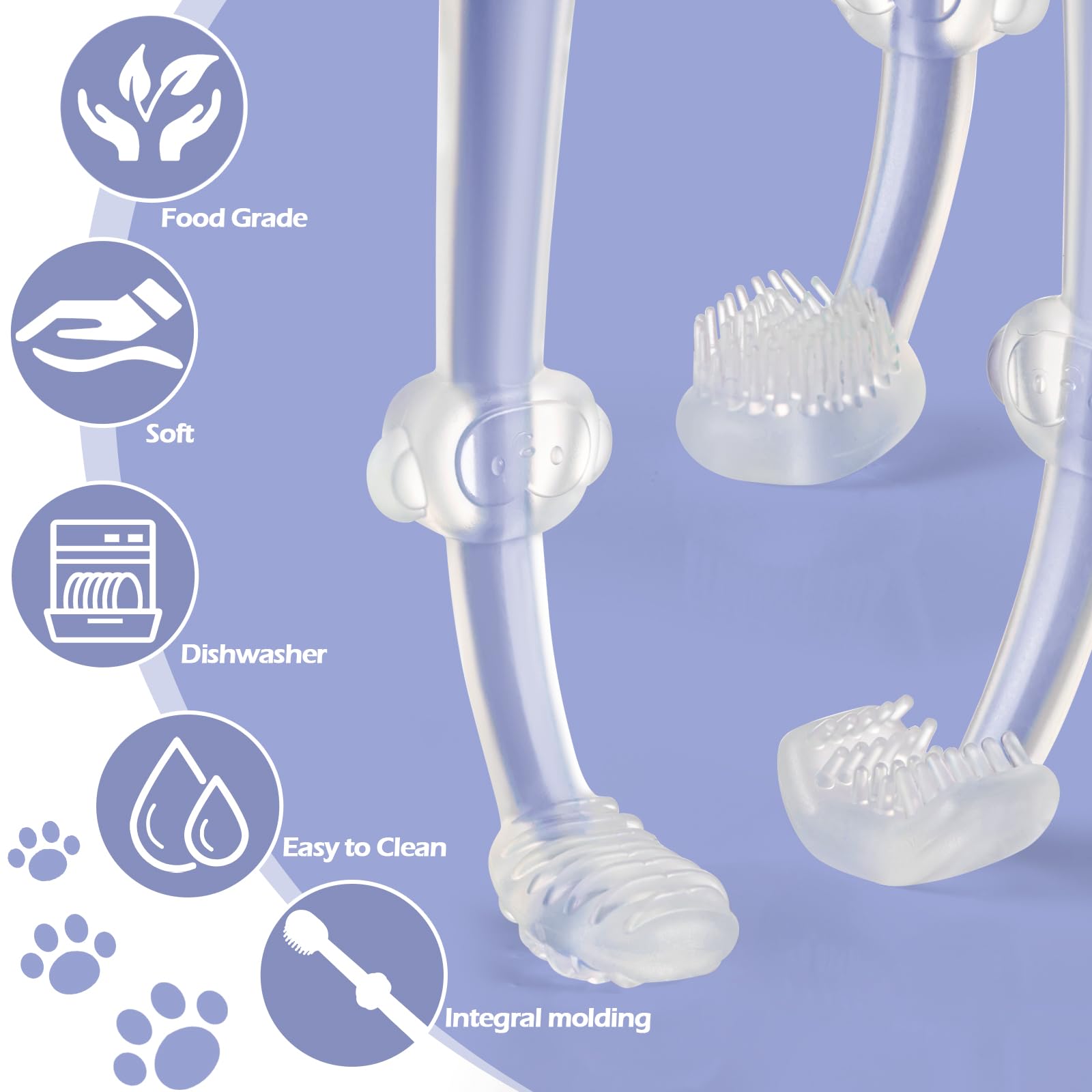 FOVRLZSE Pet Toothbrush Kit,360 Silicone Dog/Cat Toothbrush with Tongue Scrape（3pcs，Purple）