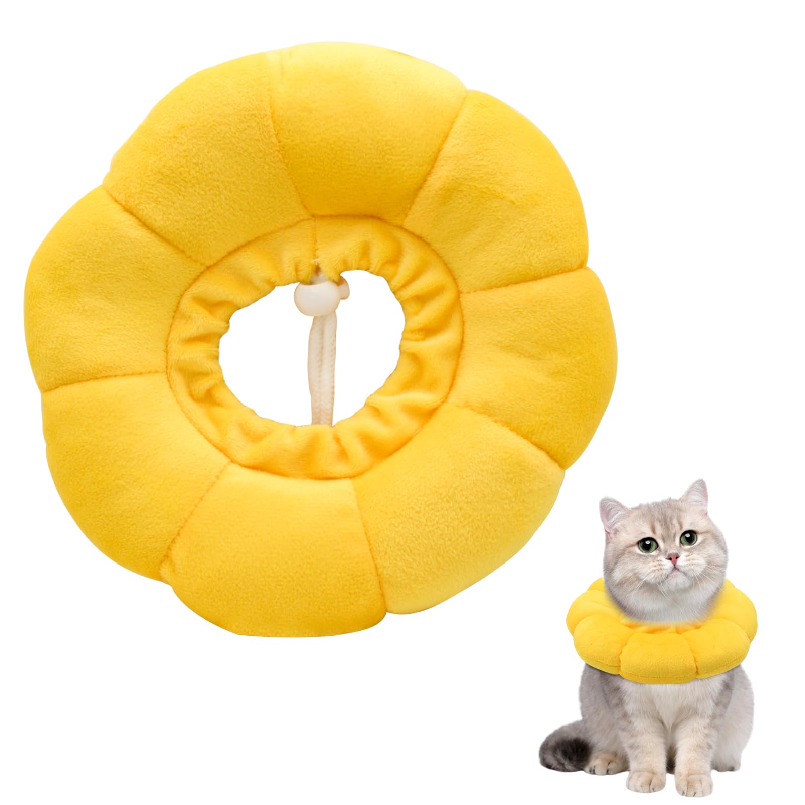 LuckyOpt Sunflower Cat Recovery Cone, Adjustable Pet Elizabethan Collar for Cats &Puppy, Soft Cone for Cats After Surgery to Stop Licking, Cat Neck Pillow for Sleeping, Easy to Clean (Yellow, M)